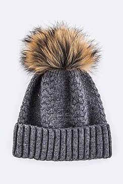 Chic Raccoon Fur Pom Pom Beanie