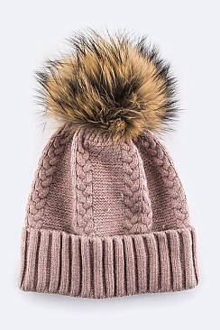 Chic Raccoon Fur Pom Pom Beanie
