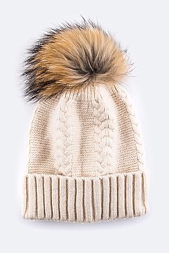 Chic Raccoon Fur Pom Pom Beanie