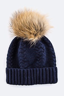 Chic Raccoon Fur Pom Pom Beanie