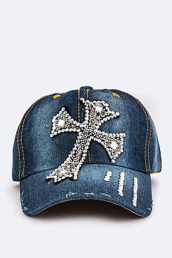 Crystal Cross Embellished Fashion Denim Cap LA-EMH8599