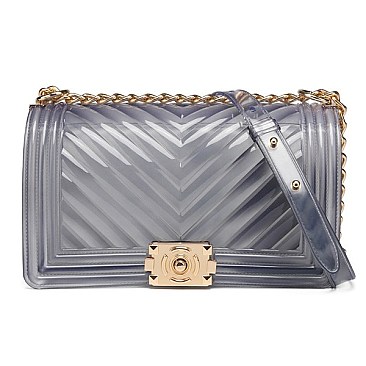 Fashionable Clear Jelly Chevron Shoulder Bag
