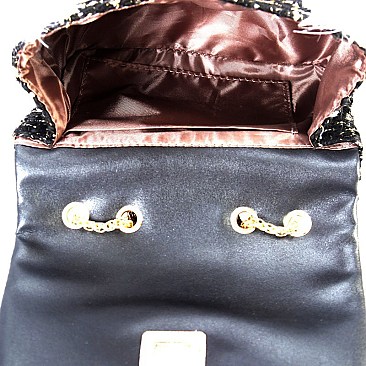 Chain Accent Faux-Fur Detail Tweed Shoulder Bag MH-1297D