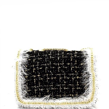 Chain Accent Faux-Fur Detail Tweed Shoulder Bag MH-1297D