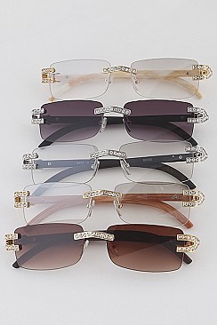 Pack of 12 Retro Rimless Sunglasses with Rhinestones