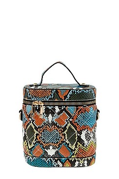 Fashion Snake Print Bucket Shape Crossbody Bag