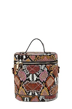 Fashion Snake Print Bucket Shape Crossbody Bag