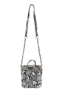 Fashion Snake Print Bucket Shape Crossbody Bag