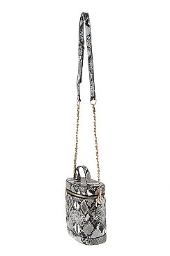 Fashion Snake Print Bucket Shape Crossbody Bag
