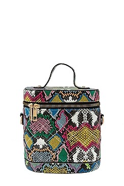 Fashion Snake Print Bucket Shape Crossbody Bag