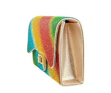 Stylish Rectangular Multi Rhinestone Pave Shoulder Bag