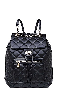 STYLISH QUILTED VEGAN LEATHER LUXURY MONROE BACKPACK JY13653A