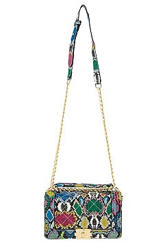 Stylish Rectangular Snake Print Quilted Shoulder Bag