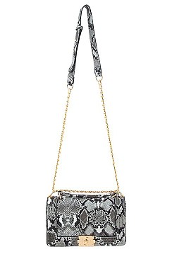 Stylish Rectangular Snake Print Quilted Shoulder Bag