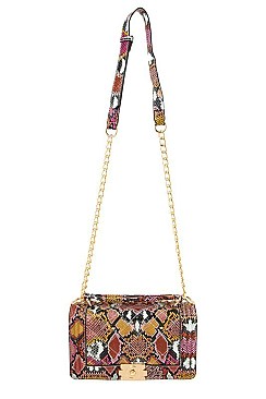 Stylish Rectangular Snake Print Quilted Shoulder Bag