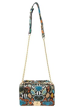 Stylish Rectangular Snake Print Quilted Shoulder Bag