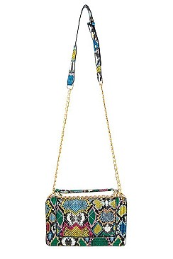 Stylish Rectangular Snake Print Quilted Shoulder Bag