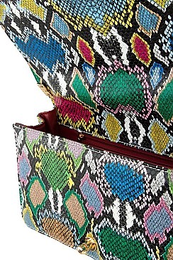 Stylish Rectangular Snake Print Quilted Shoulder Bag