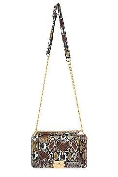 Stylish Rectangular Snake Print Quilted Shoulder Bag