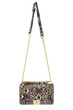 Stylish Rectangular Snake Print Quilted Shoulder Bag