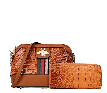 2-in-1Queen Bee Stripe Alligator Cross-Body Set