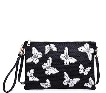 STYLISH MESH VEGAN LEATHER PAPILLON CLUTCH/SLING BAG JY14015