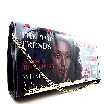 Magazine-Model Print Patent & Saffiano Oversized Clutch