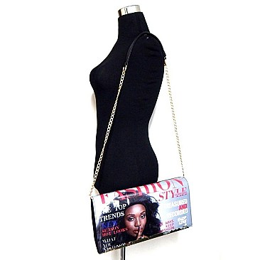 Magazine-Model Print Patent & Saffiano Oversized Clutch