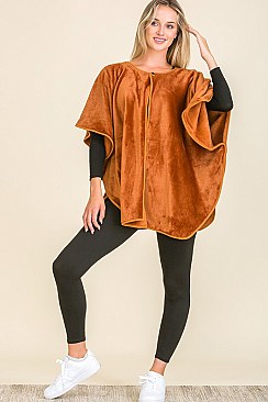 PACK OF 12 SOLID VELVET SHAWL PONCHO WITH A BUTTON POINT