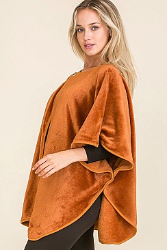 PACK OF 12 SOLID VELVET SHAWL PONCHO WITH A BUTTON POINT