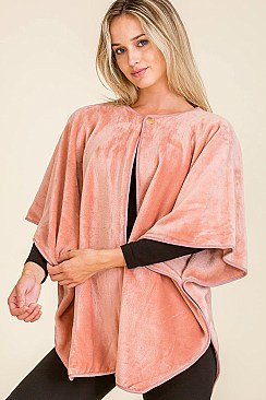 PACK OF 12 SOLID VELVET SHAWL PONCHO WITH A BUTTON POINT