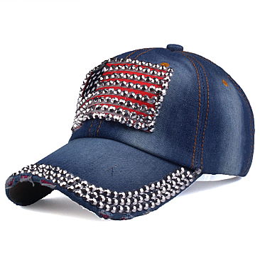 Crystal US Flag Embelished Denim Cap