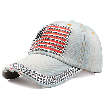 Crystal US Flag Embelished Denim Cap