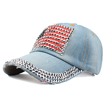 Crystal US Flag Embelished Denim Cap