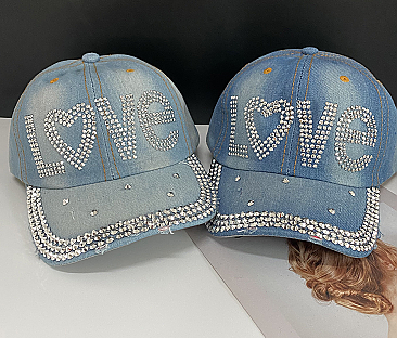 "Love-Heart" denim rhinestone cap