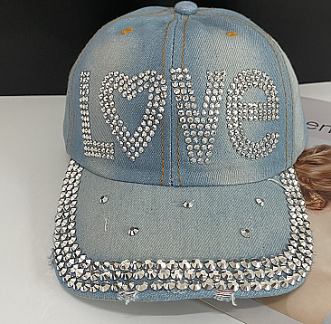 "Love-Heart" denim rhinestone cap