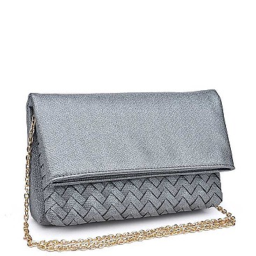 LUXURIOUS VEGAN LEATHER EMBER WOVEN POCKET METALLIC CLUTCH BAG JY16313M