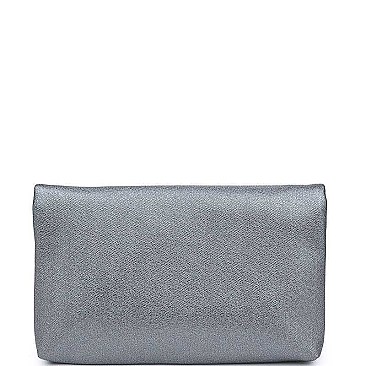 LUXURIOUS VEGAN LEATHER EMBER WOVEN POCKET METALLIC CLUTCH BAG JY16313M