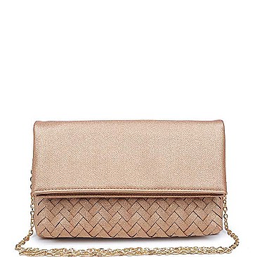 LUXURIOUS VEGAN LEATHER EMBER WOVEN POCKET METALLIC CLUTCH BAG JY16313M