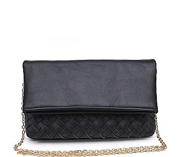 LUXURIOUS VEGAN LEATHER EMBER WOVEN POCKET CLUTCH BAG JY16313