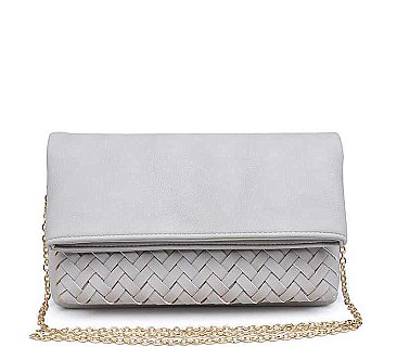 LUXURIOUS VEGAN LEATHER EMBER WOVEN POCKET CLUTCH BAG JY16313