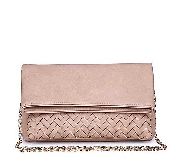 LUXURIOUS VEGAN LEATHER EMBER WOVEN POCKET CLUTCH BAG JY16313