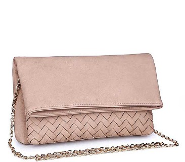LUXURIOUS VEGAN LEATHER EMBER WOVEN POCKET CLUTCH BAG JY16313