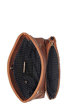 LUXURIOUS VEGAN LEATHER EMBER WOVEN POCKET CLUTCH BAG JY16313