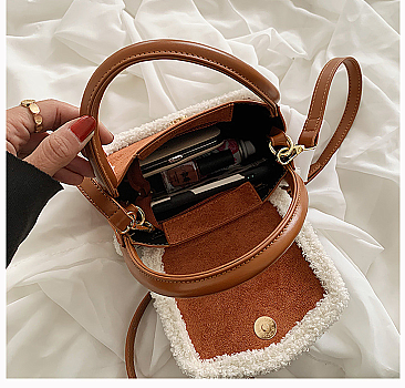 Suede Fur Accent Satchel - Cross-Body Bag