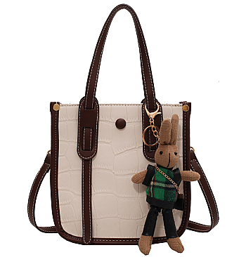 CROCODILE PRINT RABBIT CHARMED TOTE - SHOULDER BAG