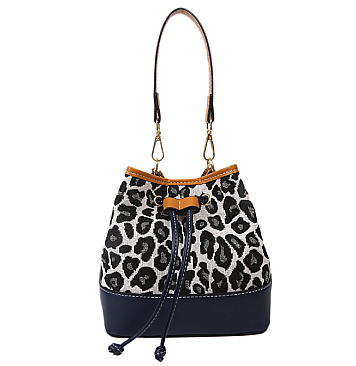 DRAW STRING LEOPARD PRINT BUCKET BAG