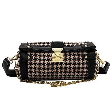 CHECKER CYLINDRICAL PUSH-LOCK CROSSBODY