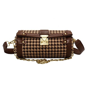 CHECKER CYLINDRICAL PUSH-LOCK CROSSBODY