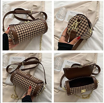 CHECKER CYLINDRICAL PUSH-LOCK CROSSBODY